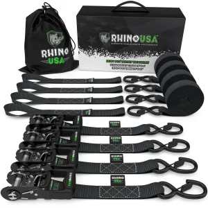 1.6" X 8' Rhino USA Heavy Duty Ratchet Tie-Down 4-Pack