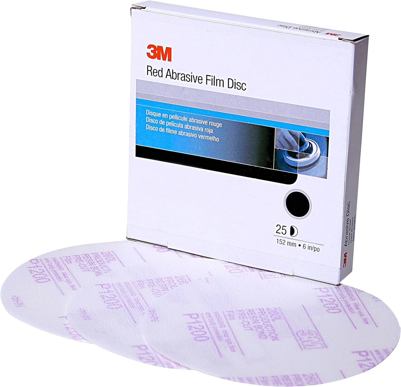 3M 6" P1200 Hookit Red Finishing Film Abrasive Disc 260L (1185)
