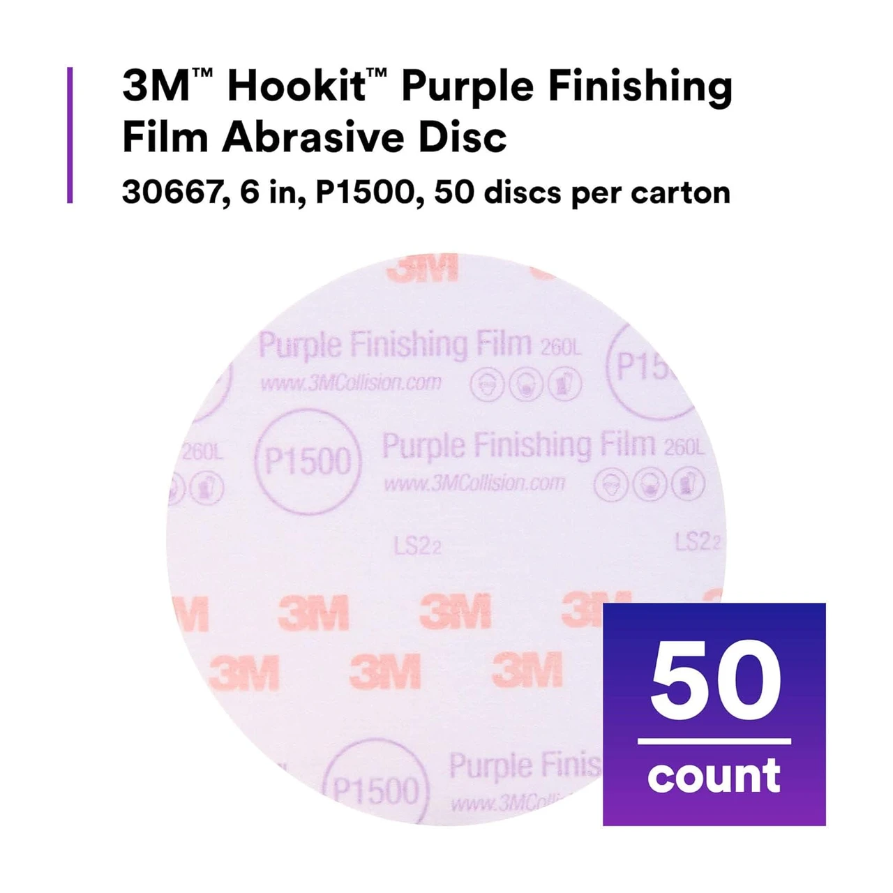 3M 6" P1500 Hookit Purple Finishing Film Disc (30667) — product image 2