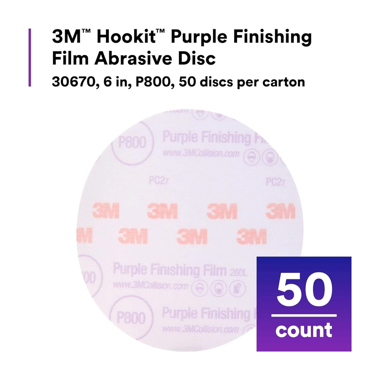 3M 6" P800 Hookit Purple Finishing Film Abrasive Disc 260L (30670) — product image 4