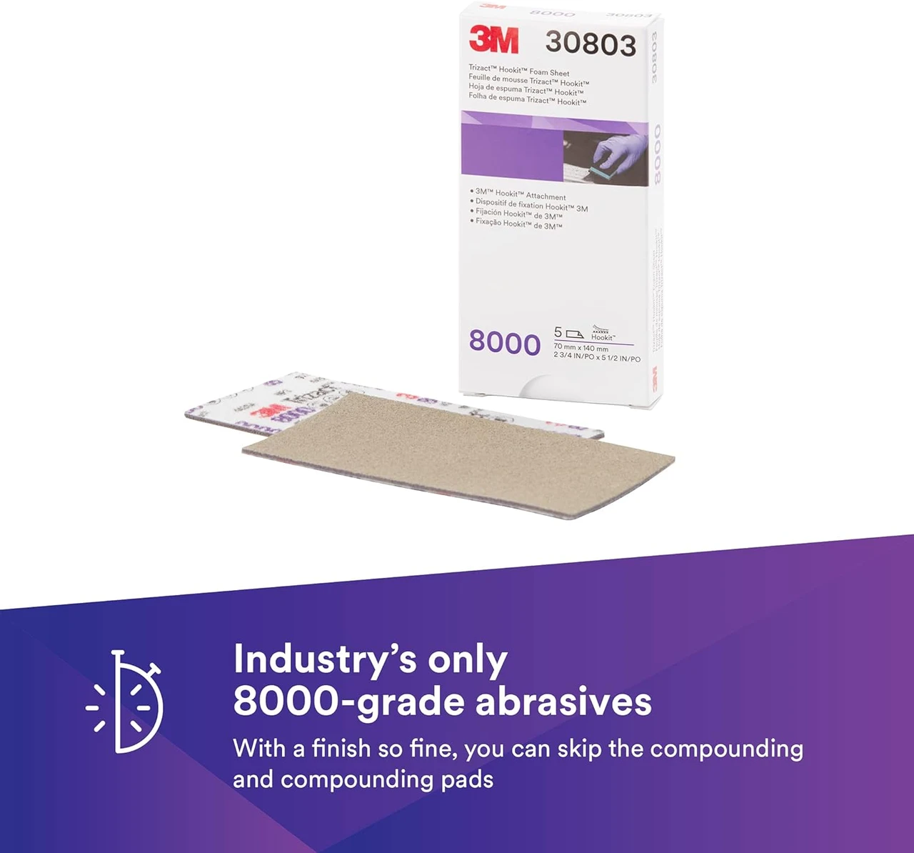 3M 70mm X 140mm 8000+Grit Trizact Hookit Foam Abrasive Sheet (30803) — product image 2
