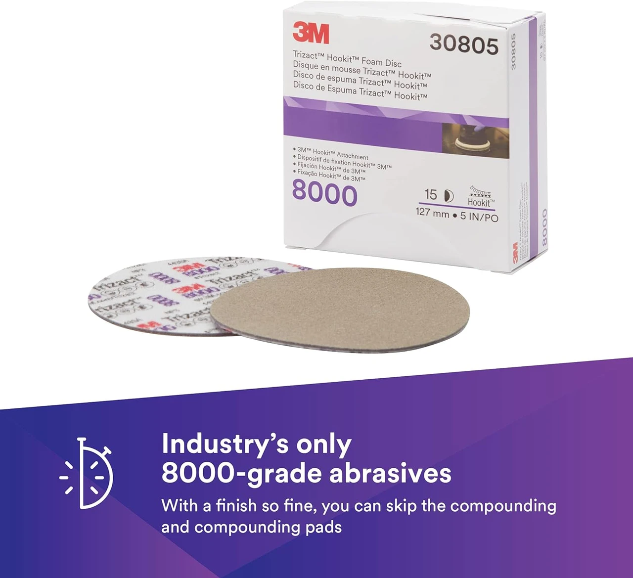 3M 5" 8000+Grit Trizact Hookit Foam Disc (30805) — product image 2