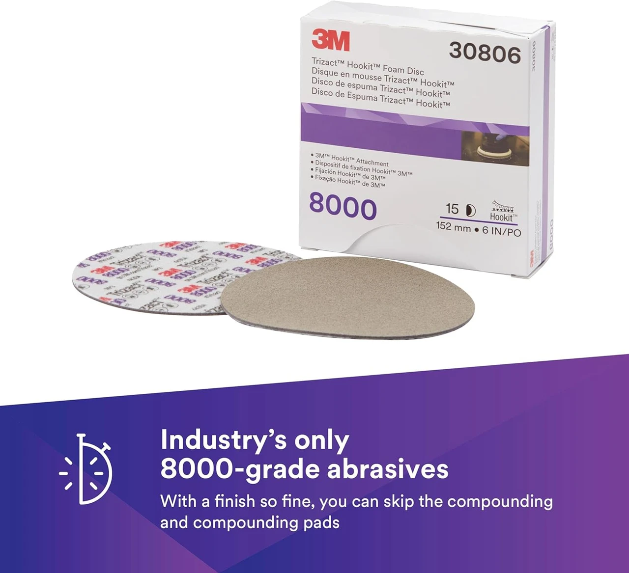 3M 6" 8000+Grit Trizact Hookit Foam Disc (30806) — product image 2