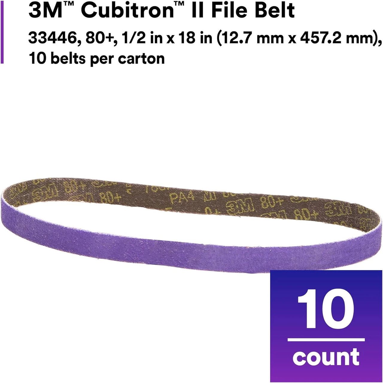 3M 1/2" X 18" 80+ Grit Cubitron II File Belt 786F (33446) — product image 3