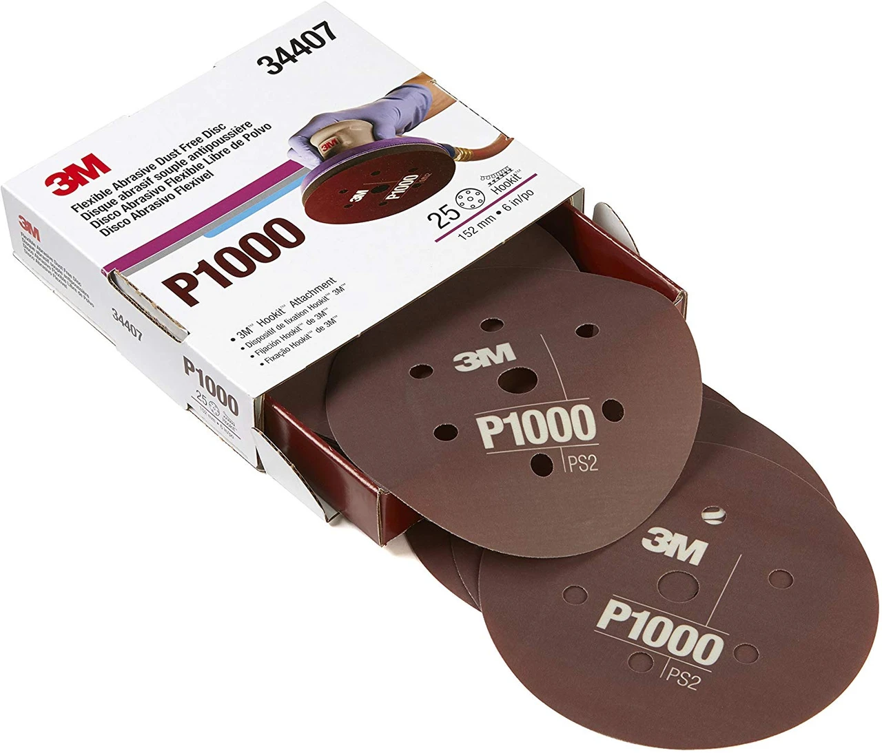 3M 34407 P1000 flexible abrasive disc box with perforated brown discs
