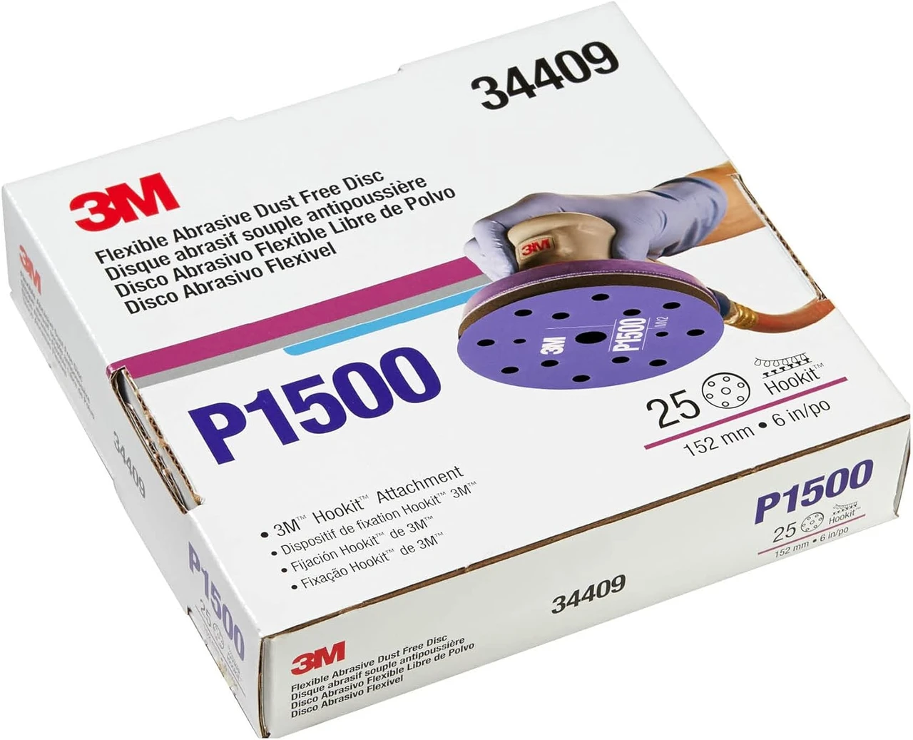 3M 6" P1500 Hookit Dust Free Flexible Abrasive Disc (34409)