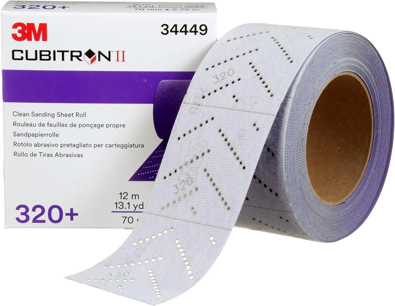 3M 70mm X 12m 320+Grit Cubitron II Hookit Sanding Sheet Roll (34449) — product image 2