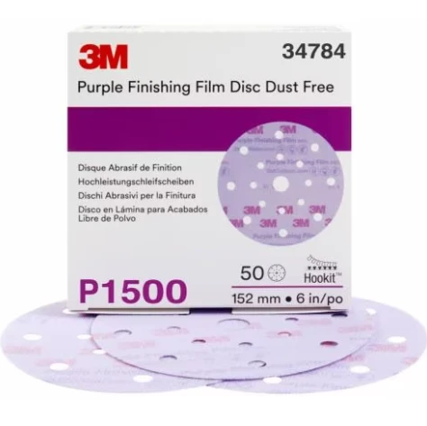 3M 6" P1500 DF Hookit Purple Finishing Film Abrasive Disc (34784)