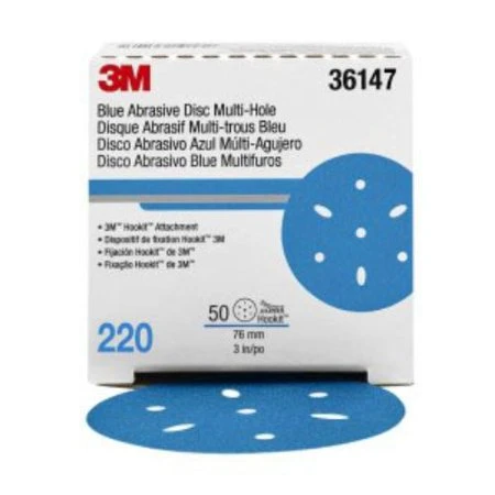 3M 3" 220+Grit Multi-Hole Hookit Blue Abrasive Disc (36147)