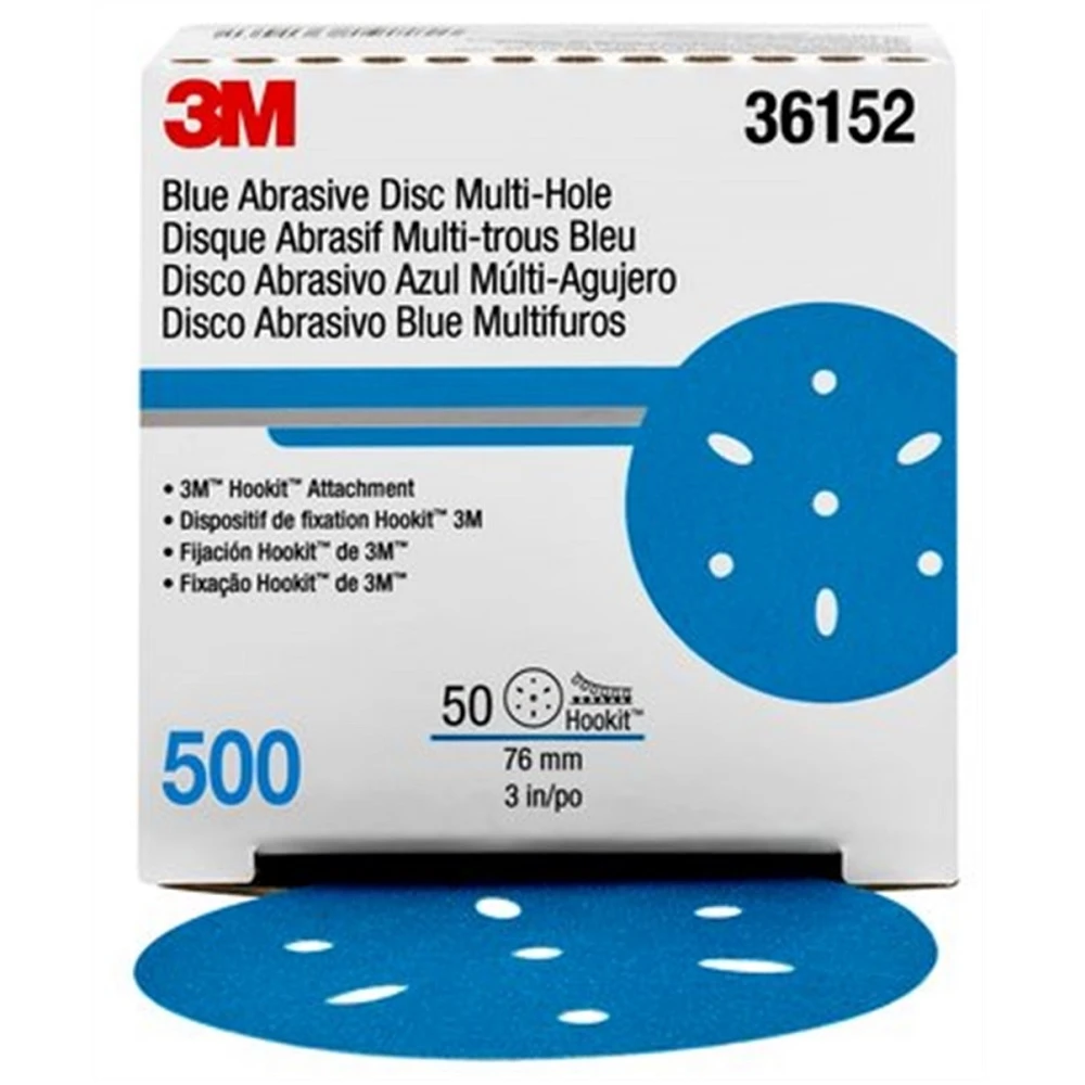 3M 3" 500+Grit Multi-hole Hookit Blue Abrasive Disc (36152)