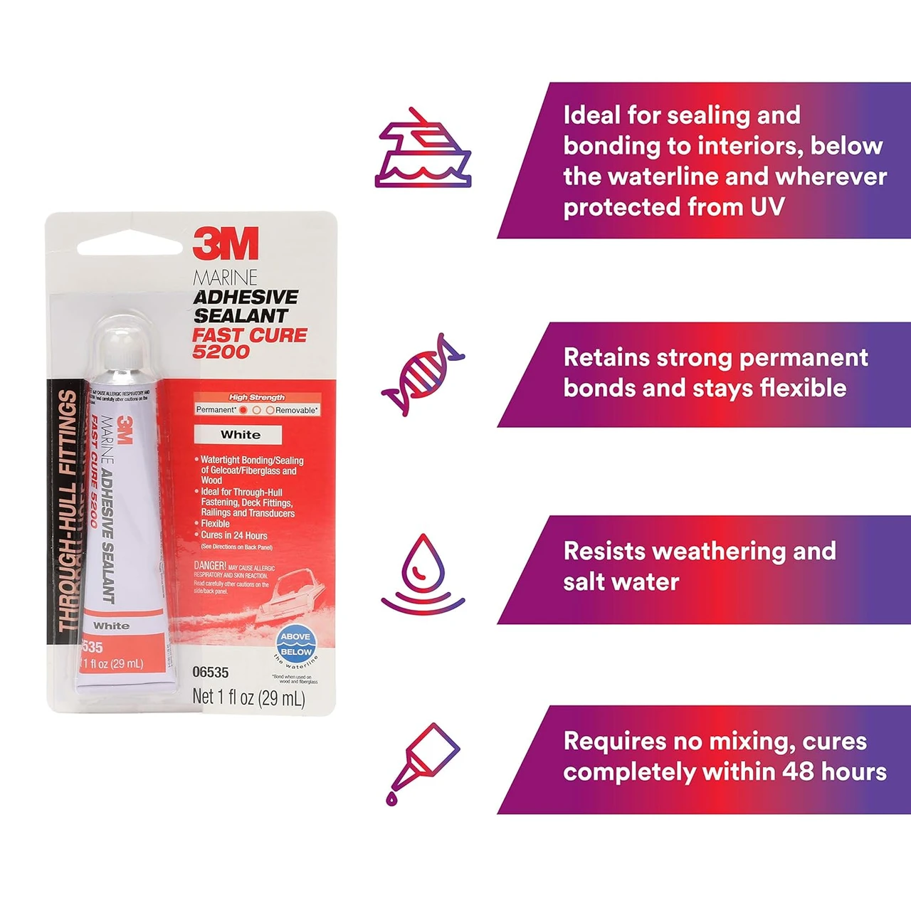 3M 1oz White Marine Adhesive Sealant Fast Cure 5200 (5220) — product image 3