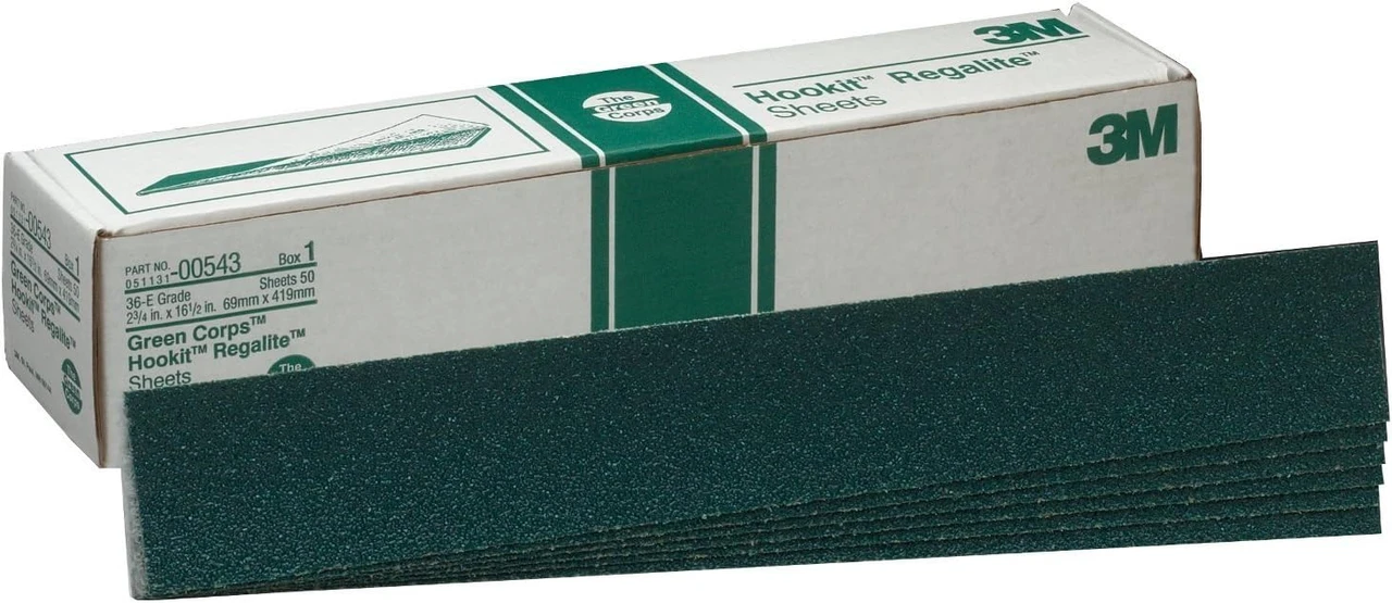 3M 2-3/4" X 16-1/2" 36E Green Corps Hookit Regalite Sheet (543)