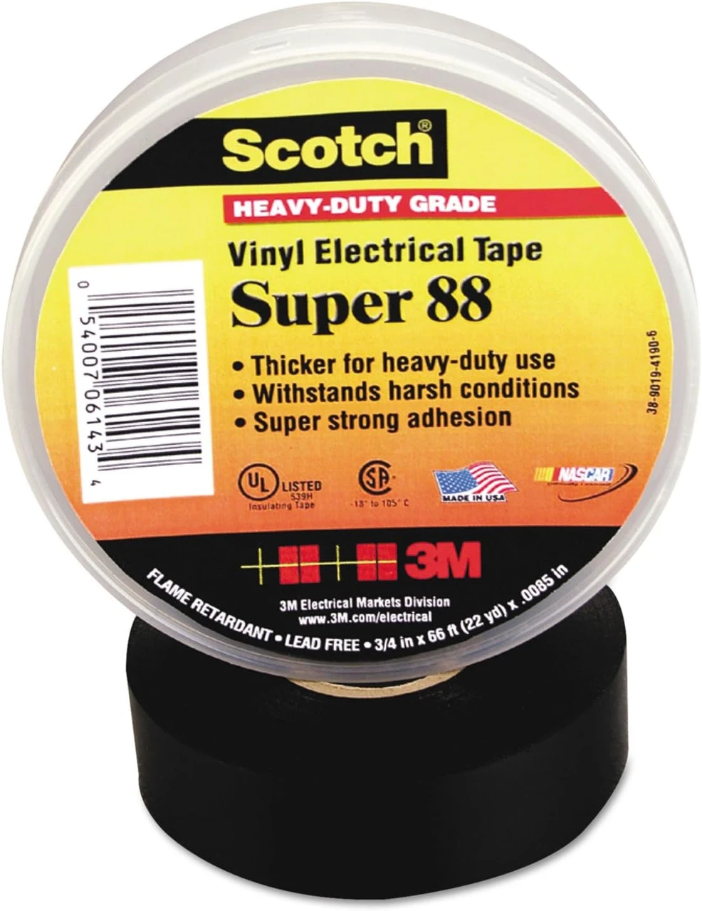 3M 3/4" X 66' Scotch Vinyl Electrical Tape Super 88 (6143)