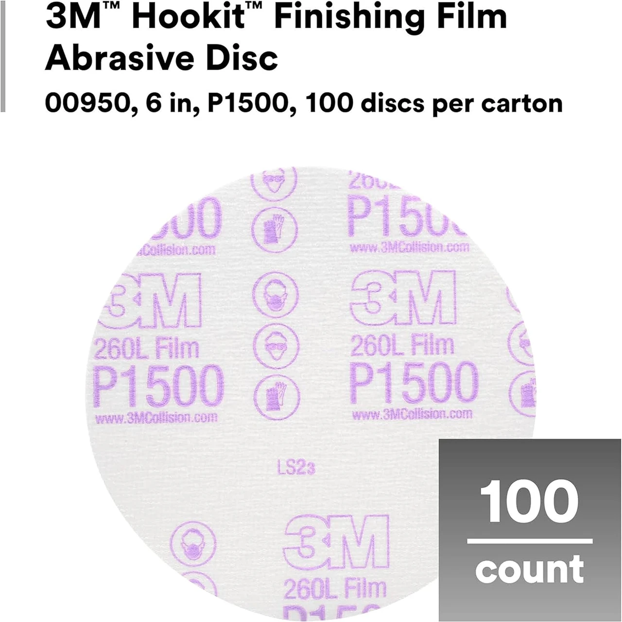 3M 6" P1500 Hookit Finishing Film Abrasive Disc 260L (950) — product image 5