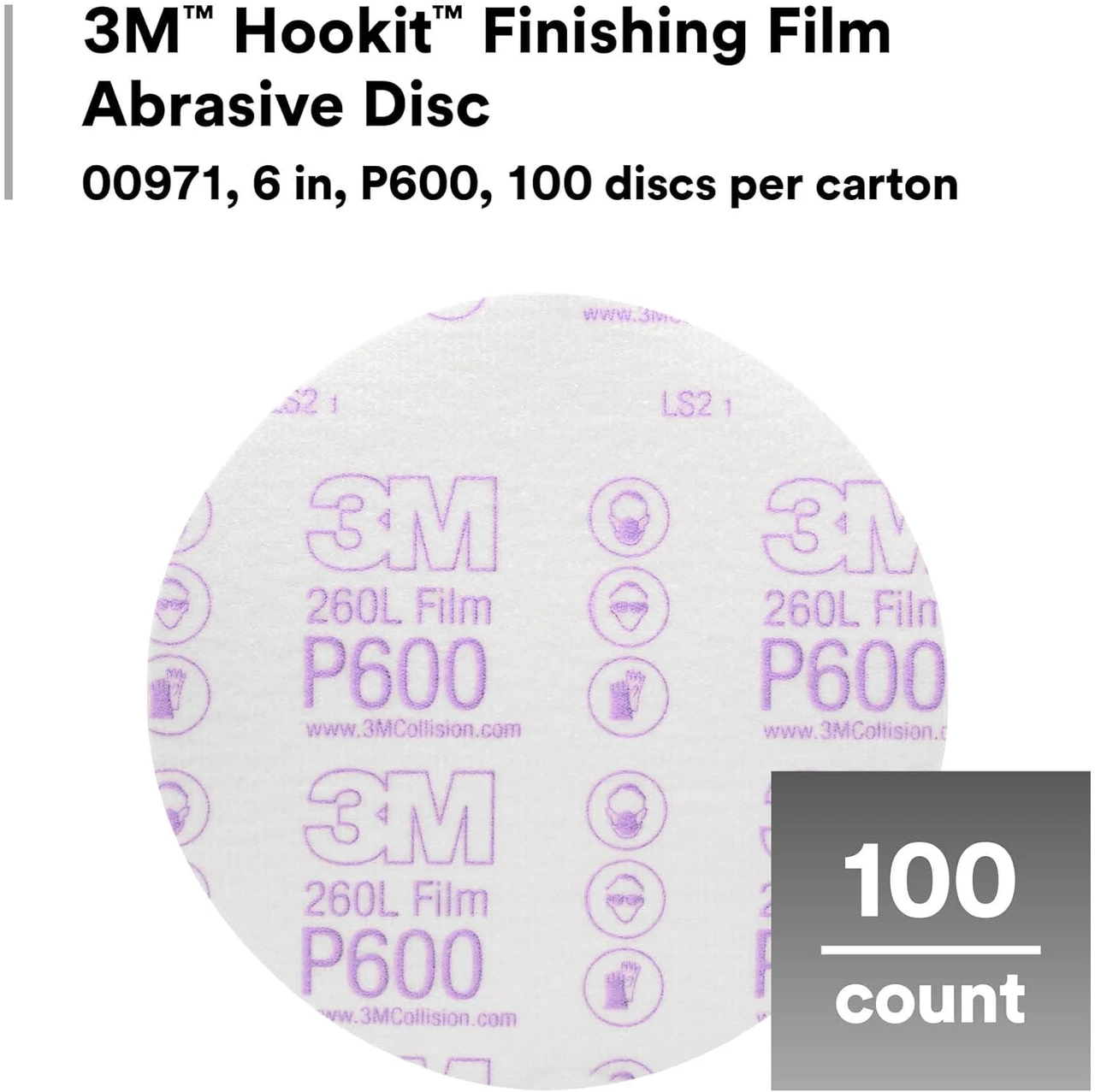 3M 6" P600 Hookit Finishing Film Abrasive Disc 260L (971) — product image 3