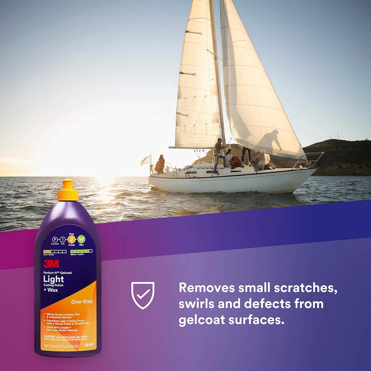 3M 1qt Perfect-It Gelcoat Light Cutting Polish+Wax (36110) — product image 2