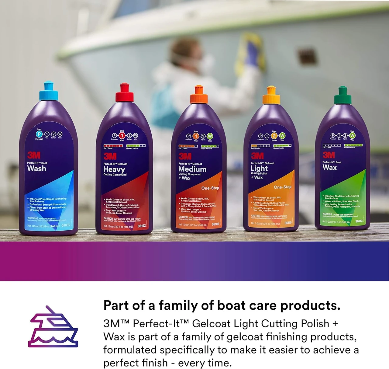 3M 1qt Perfect-It Gelcoat Light Cutting Polish+Wax (36110) — product image 5