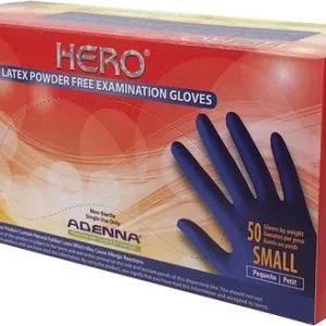 Adenna Hero 14 Mil Latex Powder-Free Gloves, Blue, Extended Cuff, Box of 50 (HER002, HER005, HER006, HER008, HER009)