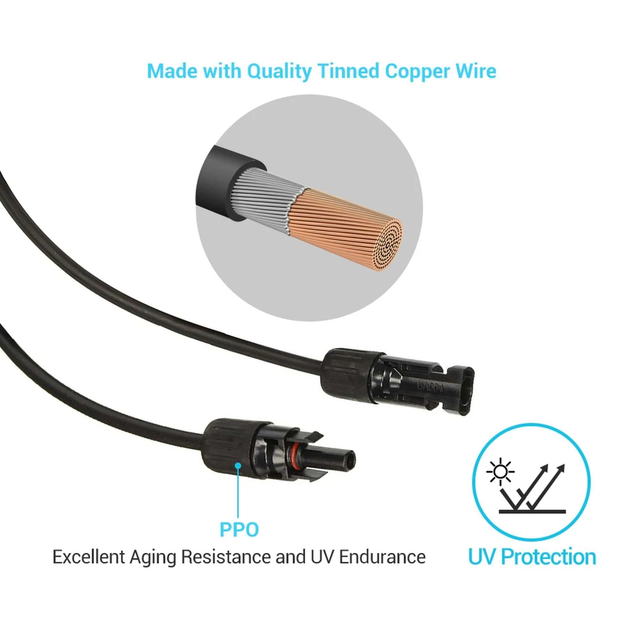AIMS Power 10 AWG PV Wire Female MC4 to Cut End Extension Cable (PVF06FT10AWG) — product image 2