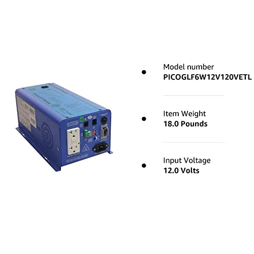 AIMS Power 600W Pure Sine Inverter Charger 12V to 120V (PICOGLF6W12V120VETL) — product image 2