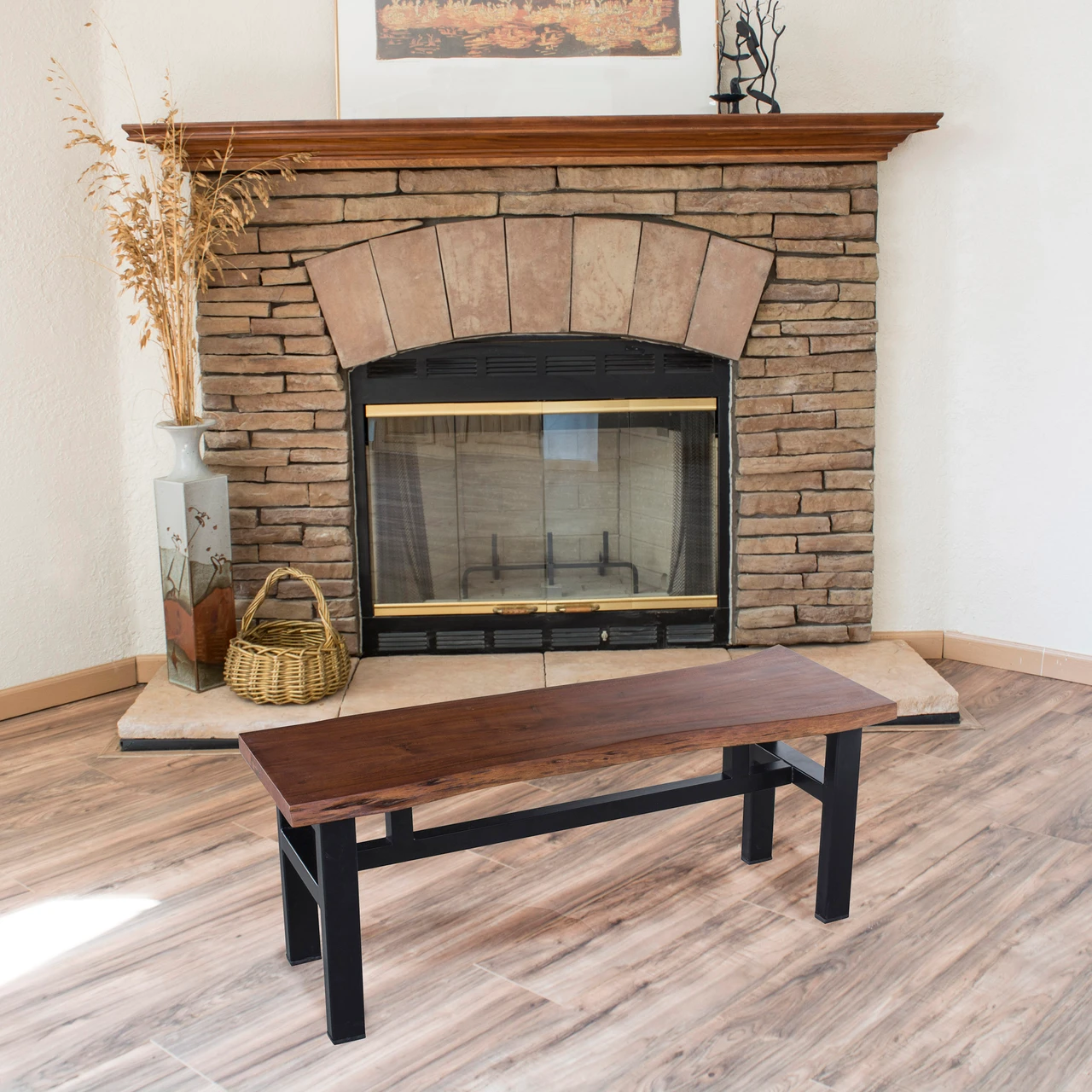 AmeriHome AWLEB46B Acacia Live Edge 46 inch Bench - Black — product image 2