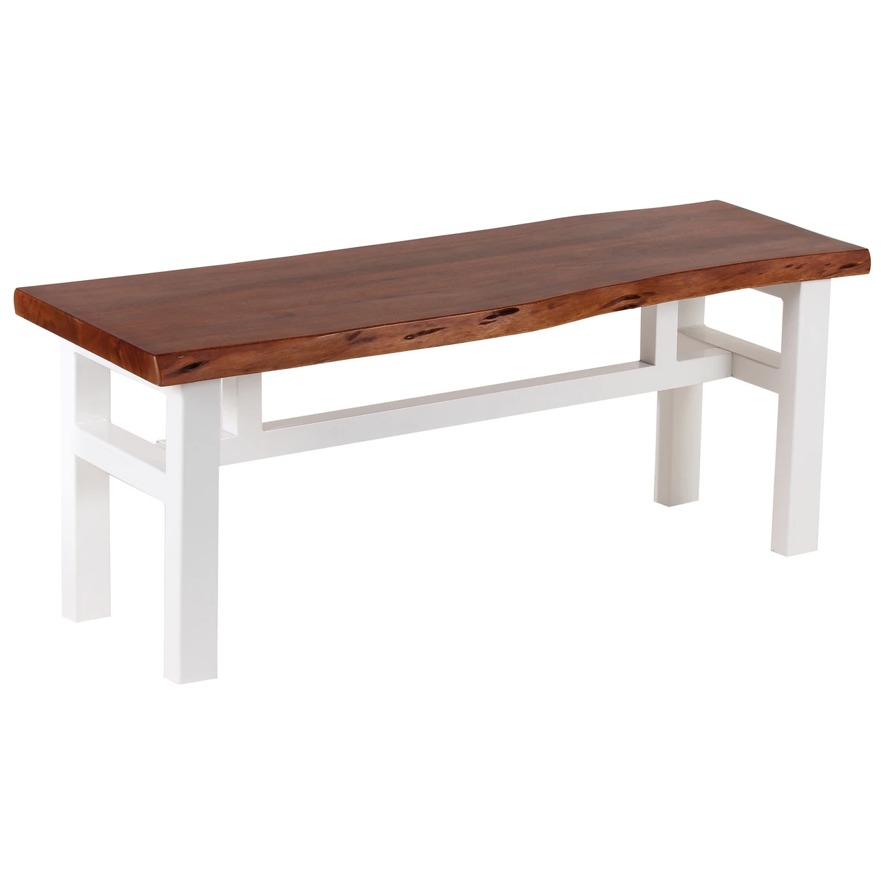 AmeriHome AWLEB46W Acacia Live Edge 46 inch Bench - White