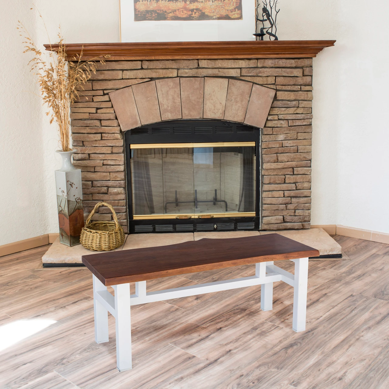 AmeriHome AWLEB46W Acacia Live Edge 46 inch Bench - White — product image 2