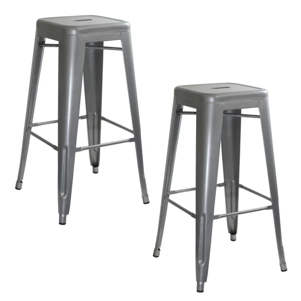 AmeriHome Loft Silver Metal Bar Stool Set of 2 (BS0302PK)