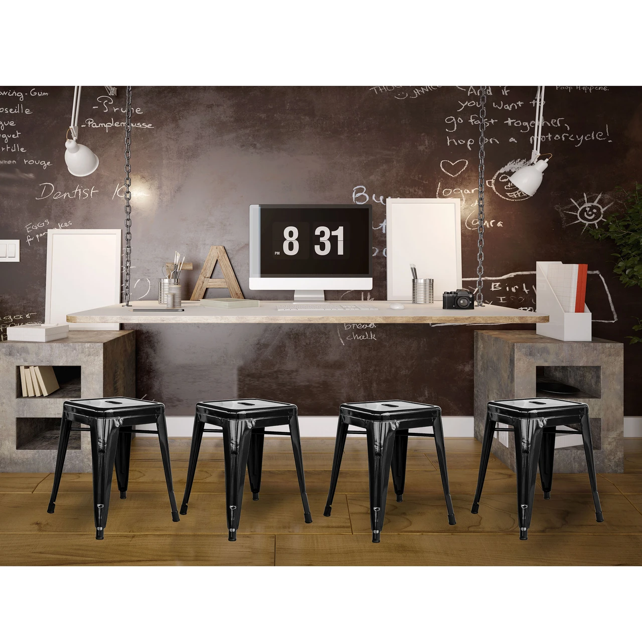 AmeriHome BS18BLKSET Loft Black 18 Inch Metal Bar Stool - 4 Piece — product image 2