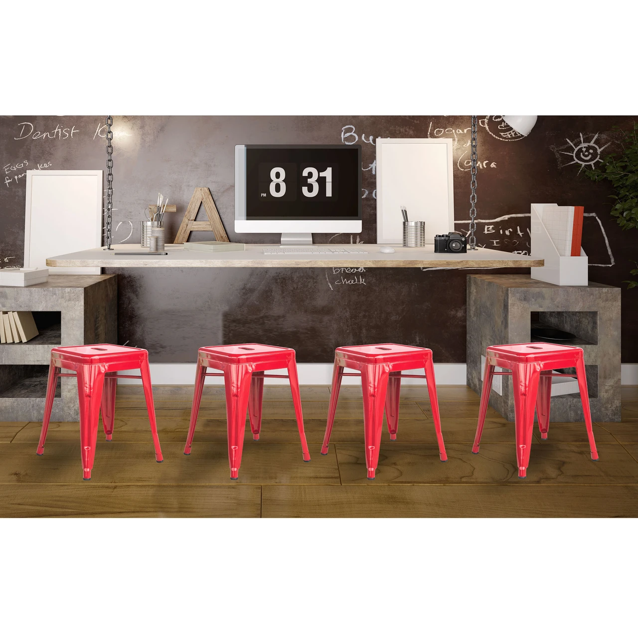 AmeriHome BS18REDSET Loft Red 18 Inch Metal Bar Stool - 4 Piece — product image 2