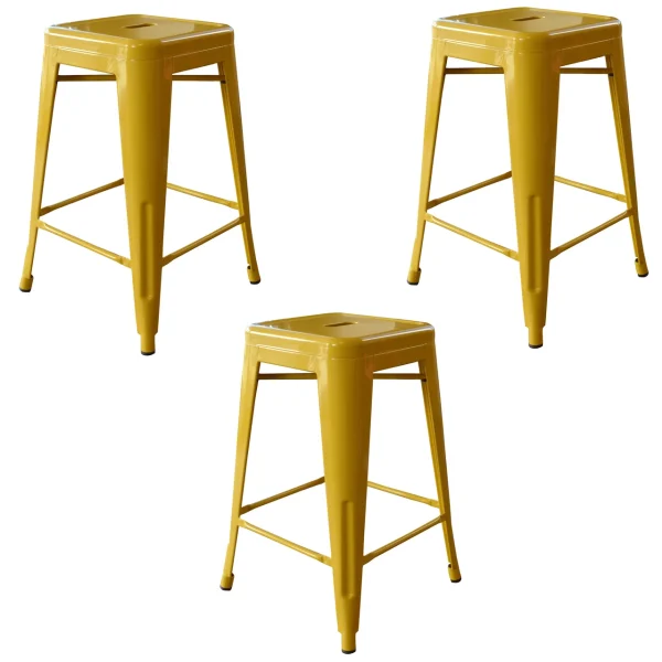 AmeriHome BS24GOLD3 Loft Gold 24 in. Metal Bar Stool - 3 Piece
