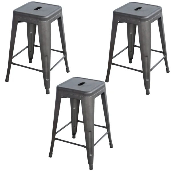 AmeriHome BS24MTL3 Rustic Gunmetal 34 in. Metal Bar Stool - 3 Piece