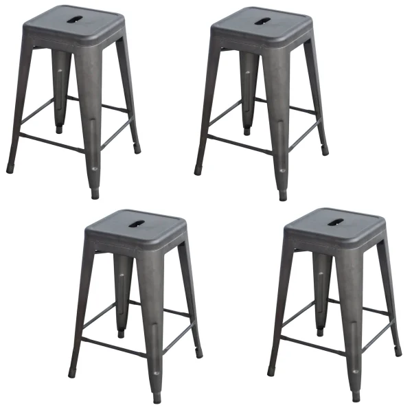 AmeriHome BS24MTLSET Rustic Gunmetal 24 in. Metal Bar Stool - 4 Piece