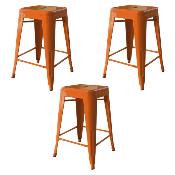 AmeriHome BS24ORNG3 Loft Orange 24 in. Metal Bar Stool - 3 Piece