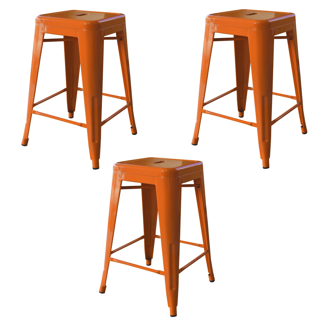 AmeriHome BS24ORNG3 Loft Orange 24 in. Metal Bar Stool - 3 Piece