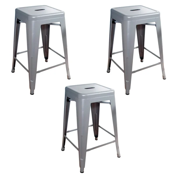 AmeriHome BS24SLVR3 Loft Silver 24 in. Metal Bar Stool - 3 Piece