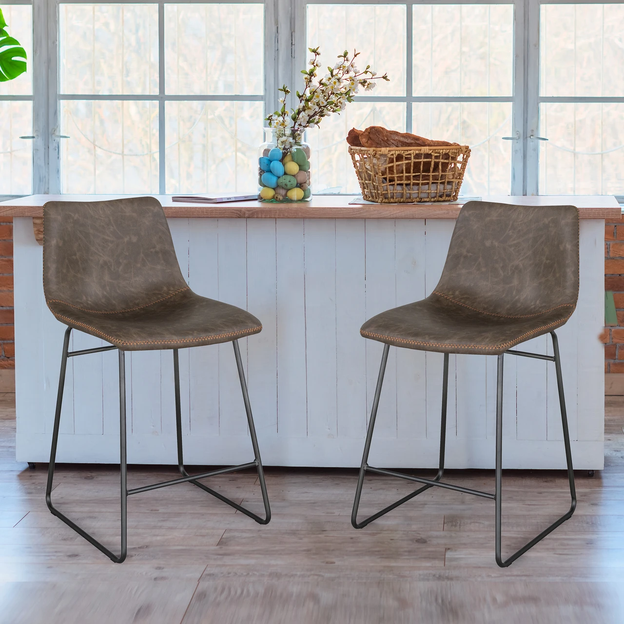 AmeriHome BSLC24CSET Classic Faux Leather 24" Counter Height Chair Set - Coffee — product image 2