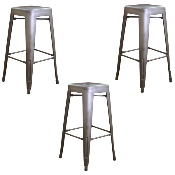 AmeriHome BSMETAL3PK Loft Gun Metal 30 inch Metal Bar Stool - 3 Piece