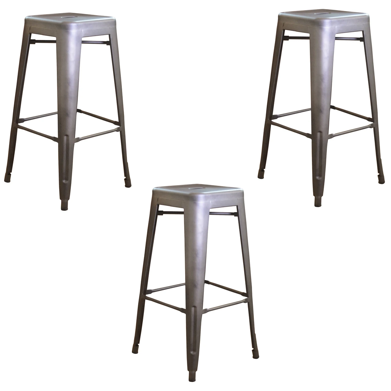 AmeriHome BSMETAL3PK Loft Gun Metal 30 inch Metal Bar Stool - 3 Piece