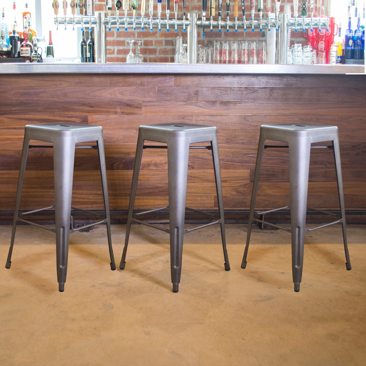AmeriHome BSMETAL3PK Loft Gun Metal 30 inch Metal Bar Stool - 3 Piece — product image 2