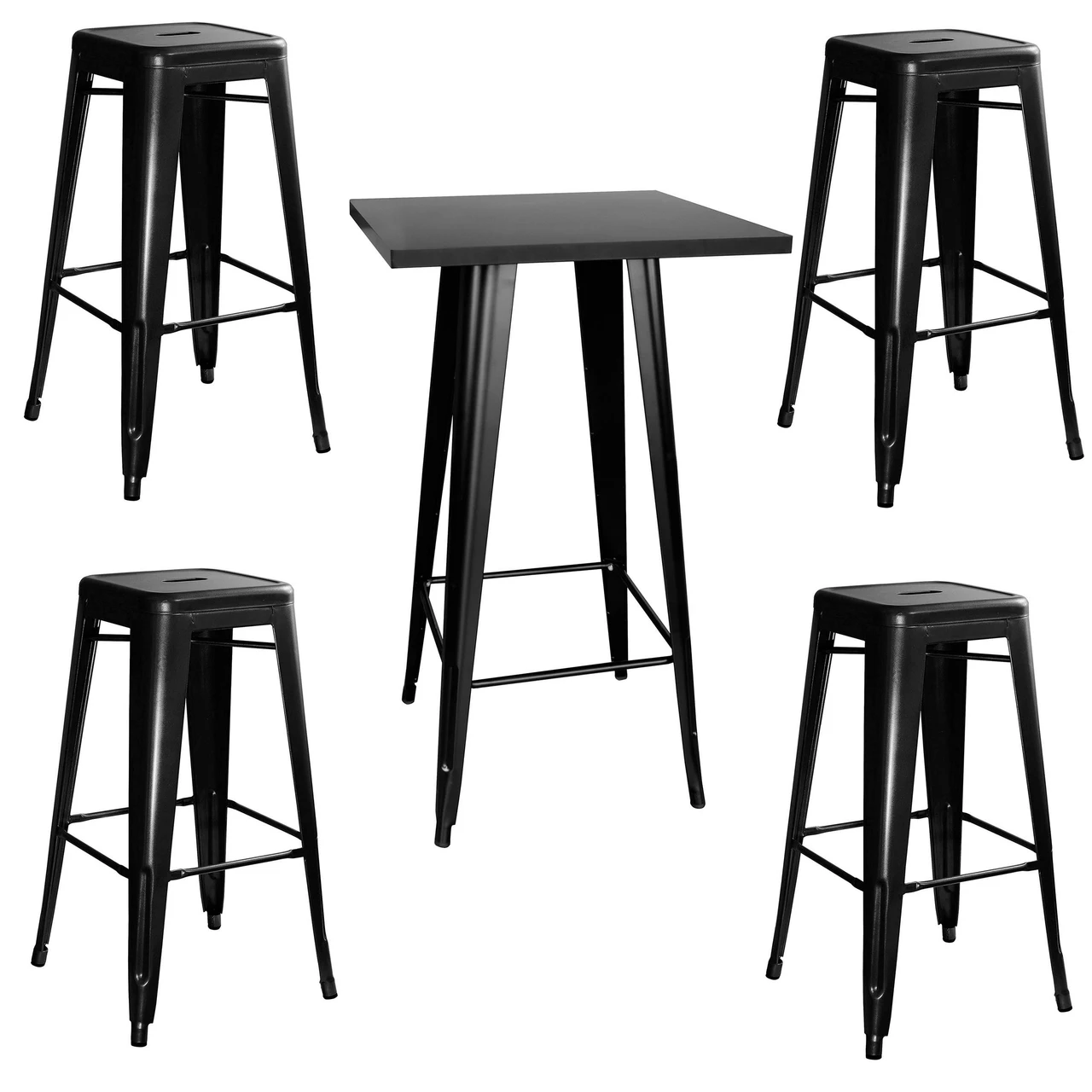 AmeriHome Glossy Black Metal Pub Set with Wood Tops (BSSET34)