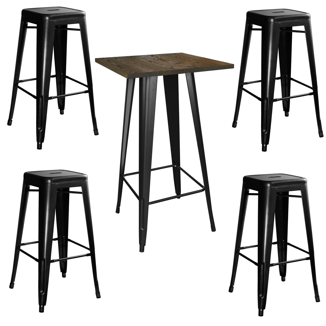 AmeriHome Loft Glossy Black Pub Set with Wood Top Table (BSSET35)