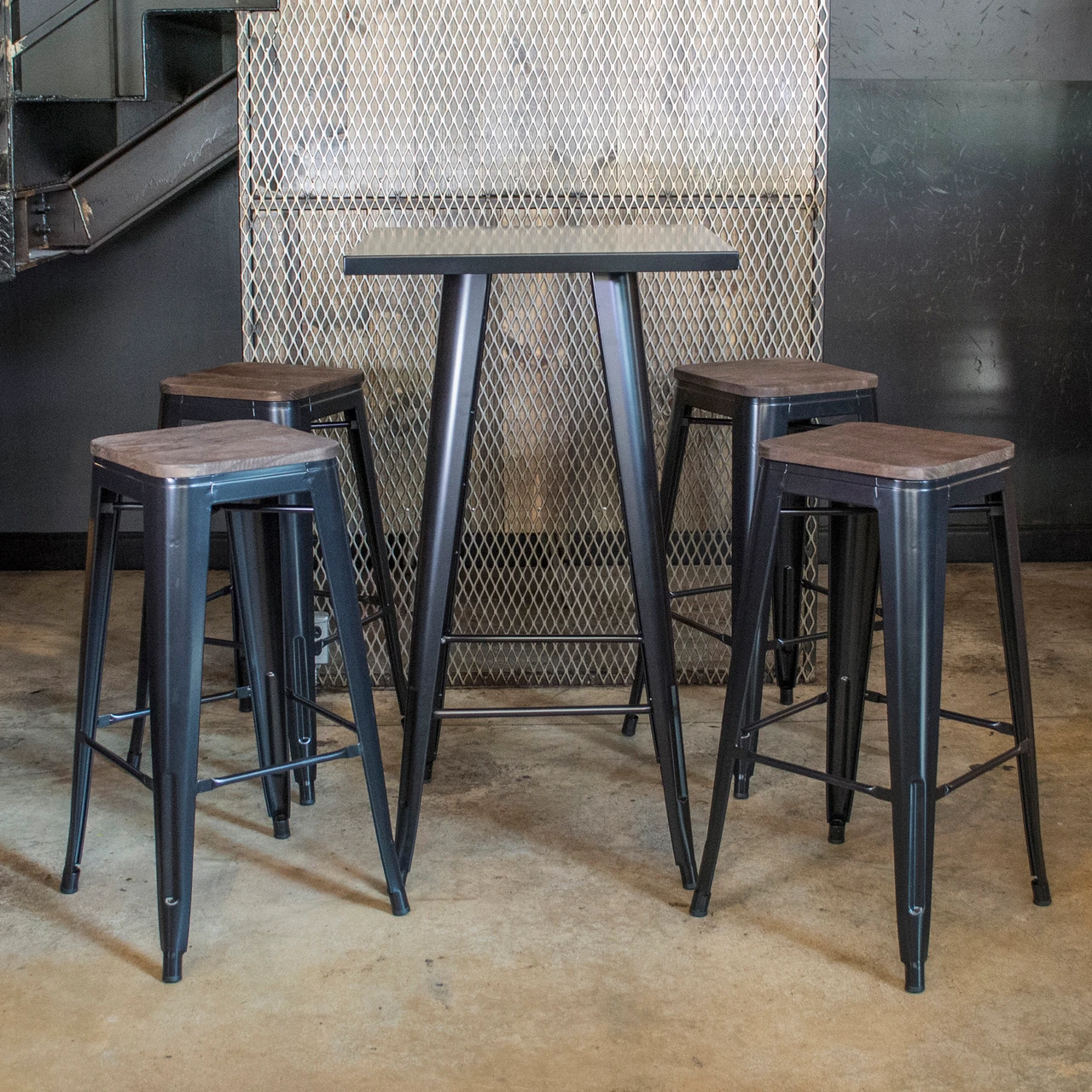 AmeriHome BSSET36 Loft Glossy Black Pub Set With Wood Top Bar Stools - 5 Piece — product image 4