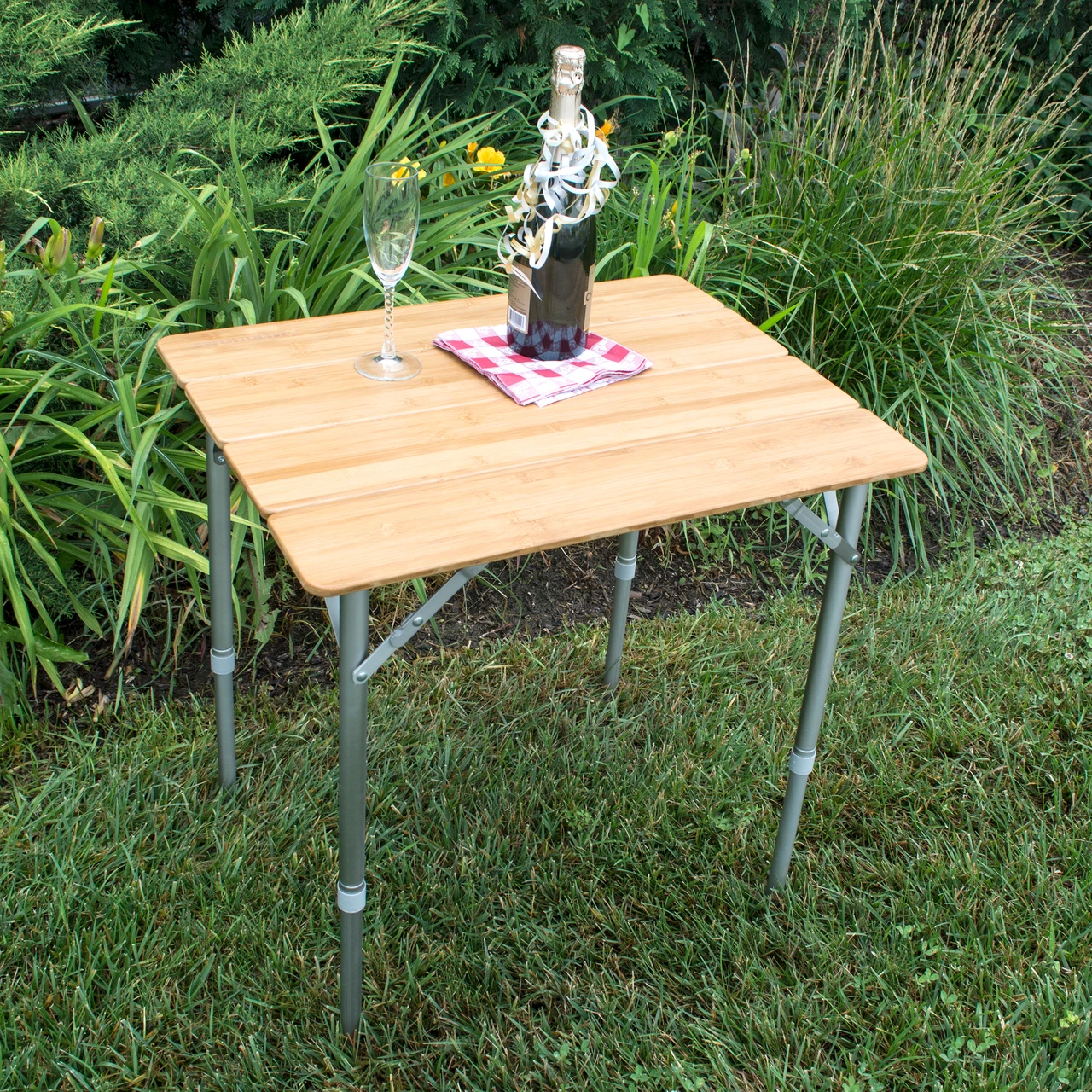 Folding Bamboo Table with Bag - Adjustable Height (AmeriHome FFBAT25) — product image 2