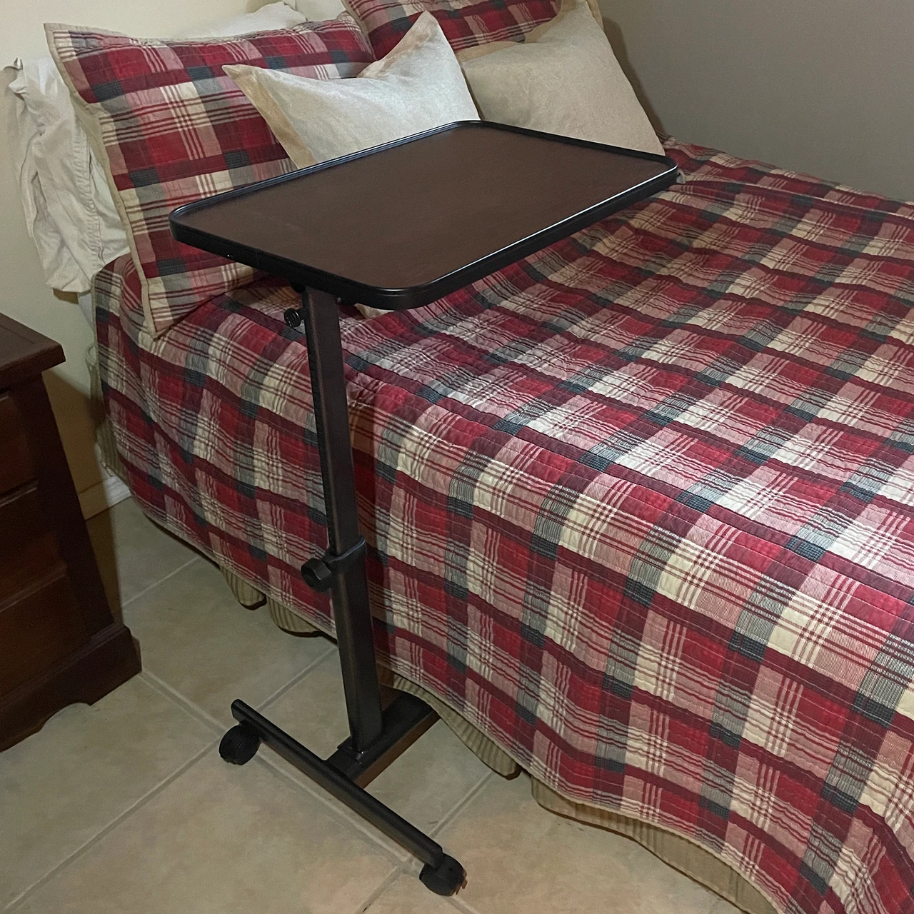 AmeriHome OBT24 Adjustable Height Rolling Over Bed Table 24 x 16 in. — product image 2