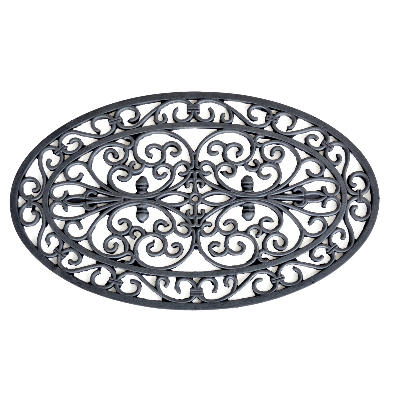 AmeriHome RMATOV Decorative Scrollwork Rubber Mat 18 x 30 in. - Oval Shape