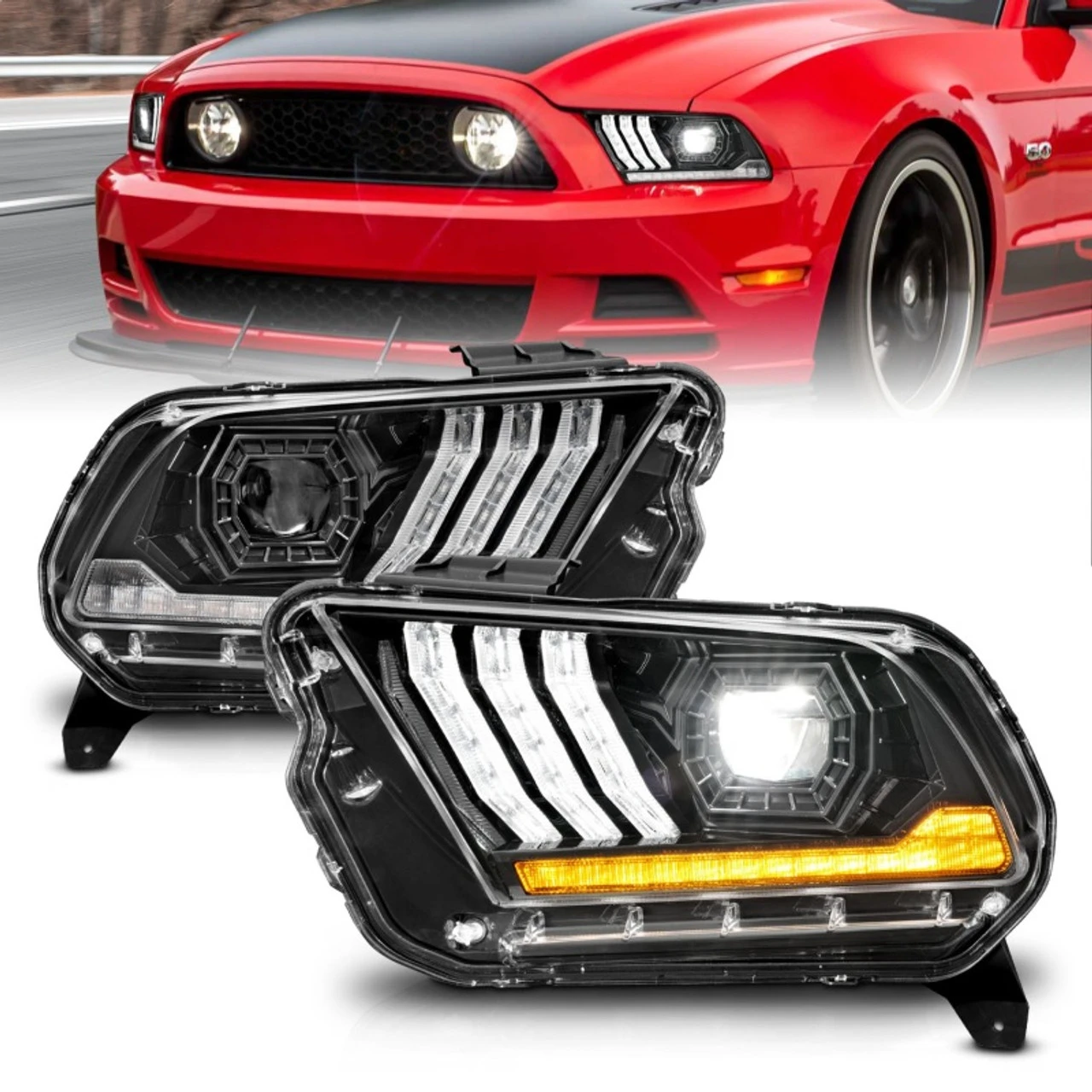 Anzo USA 13-14 Mustang Black Light Bar Style Headlights (ANZ121572)
