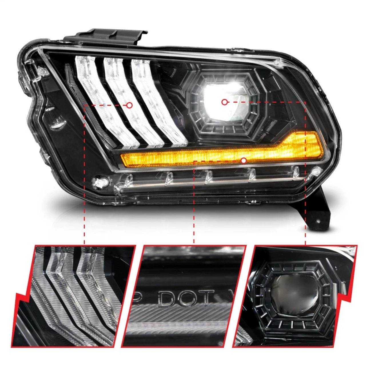 Anzo USA 13-14 Mustang Black Light Bar Style Headlights (ANZ121572) — product image 3
