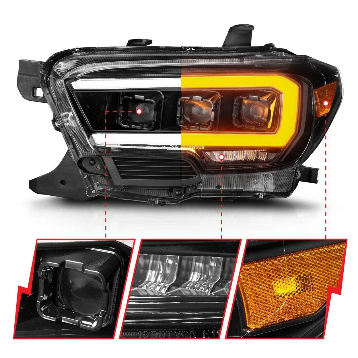 Anzo USA 16-23 Tacoma SR Black Headlights w/ Light Bar (ANZ111562) — product image 3