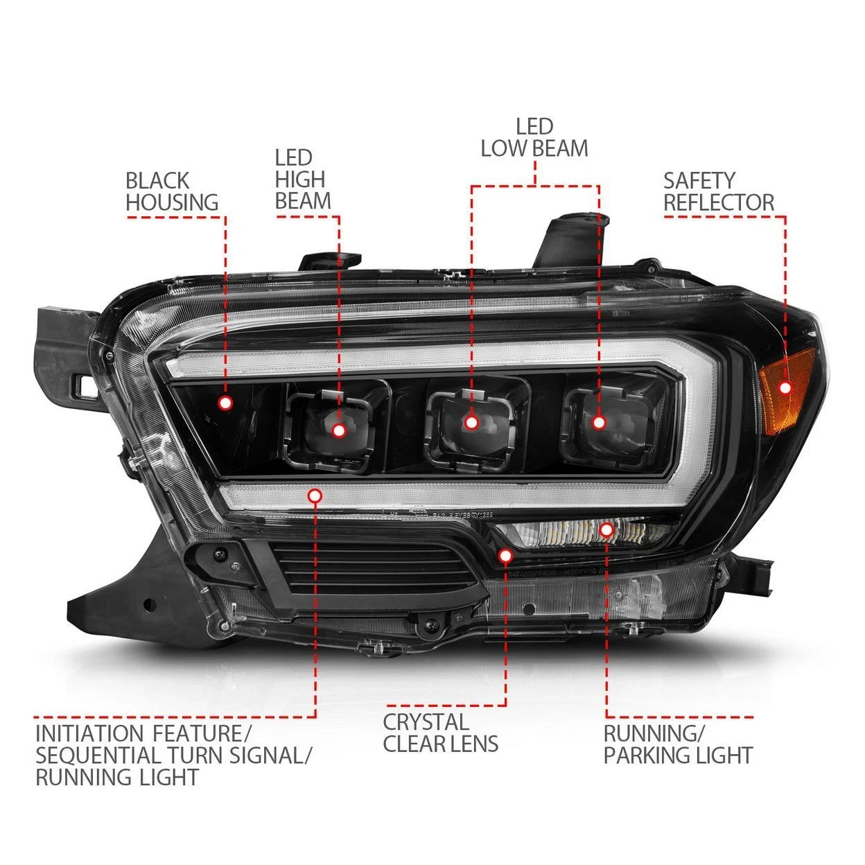 Anzo USA 16-23 Tacoma SR Black Headlights w/ Light Bar (ANZ111562) — product image 4